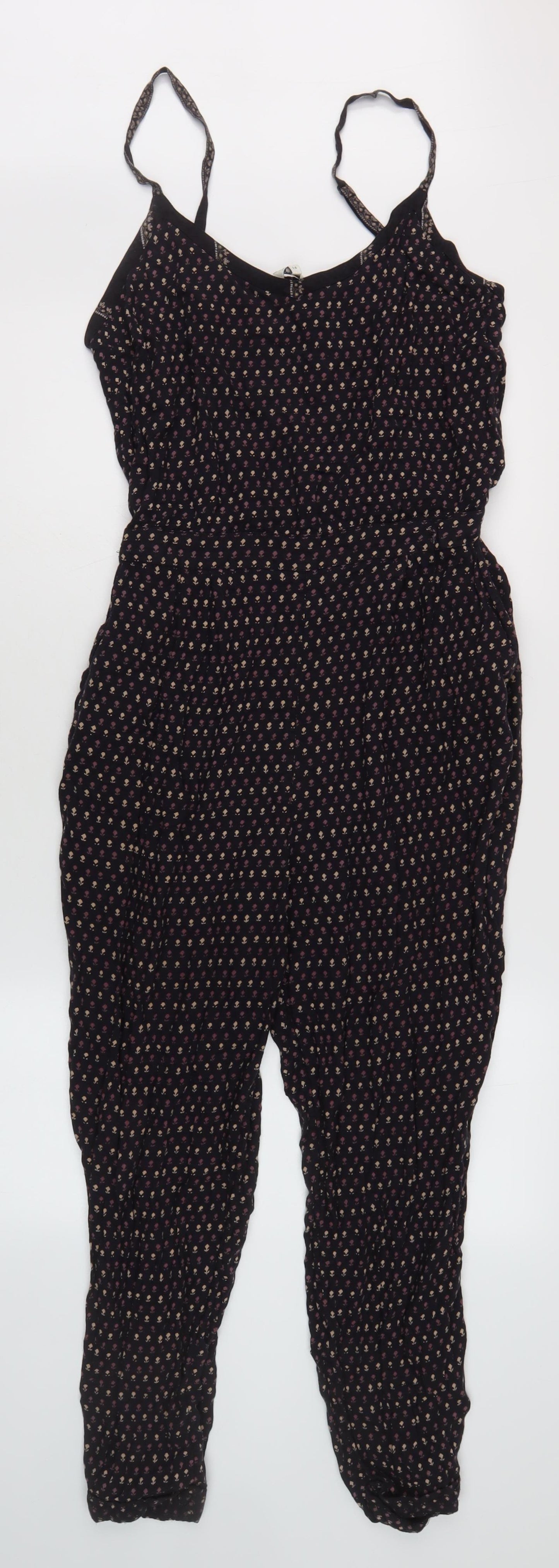 Fat Face Women's Black Floral Jumpsuit Sz 14