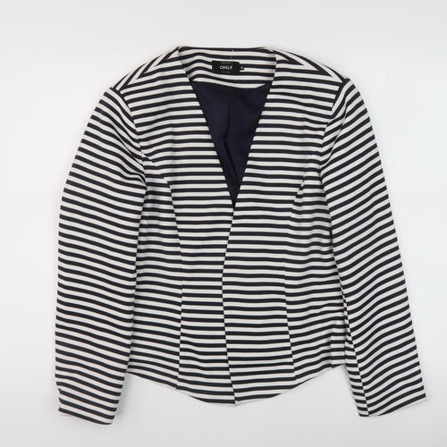 ONLY Women's Black & White Striped Blazer - Size 14