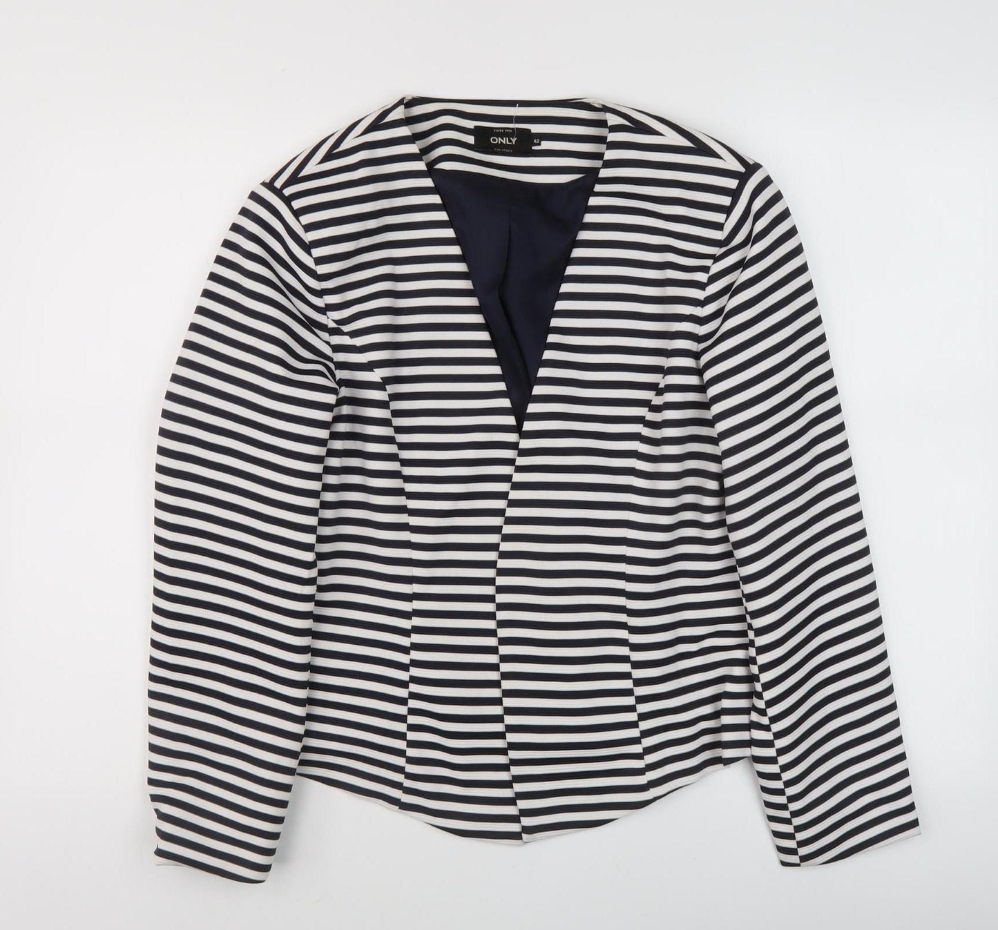 ONLY Women's Black & White Striped Blazer - Size 14