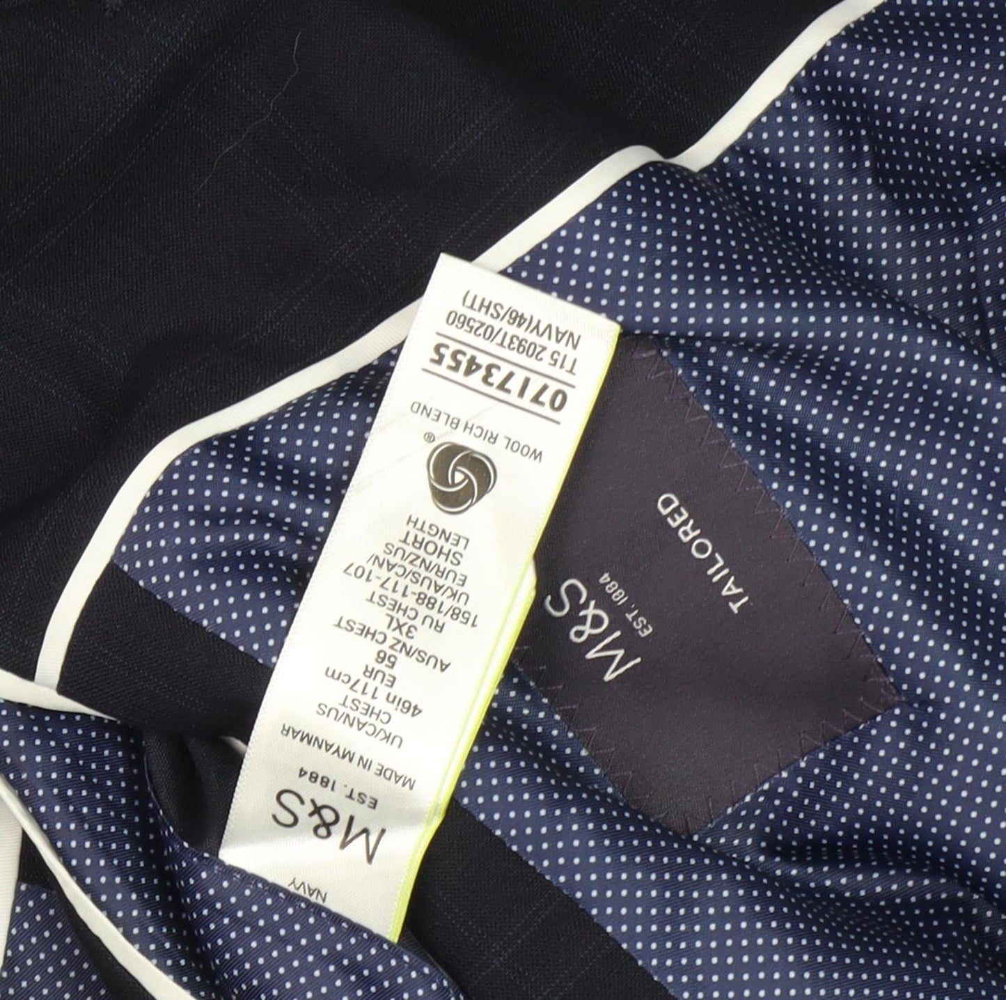 Marks and Spencer Men's Navy Check Blazer 36R