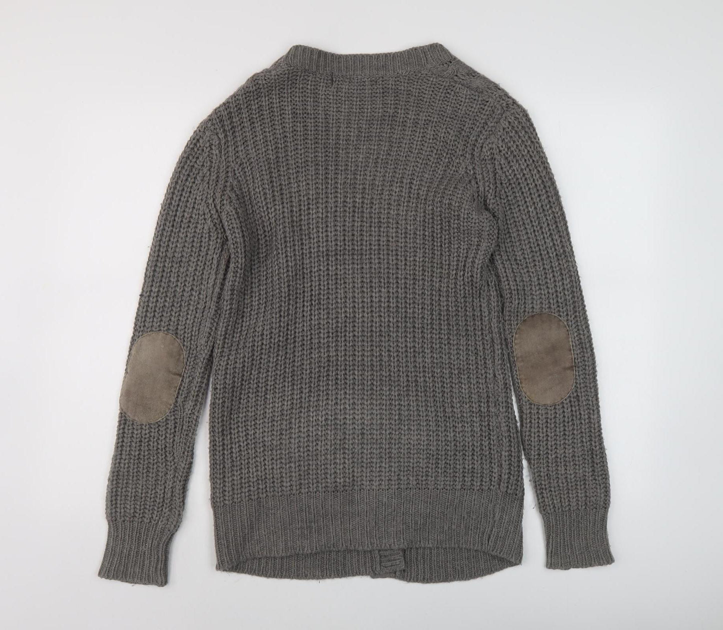 Zara Women's Grey V-Neck Chunky Cardigan S