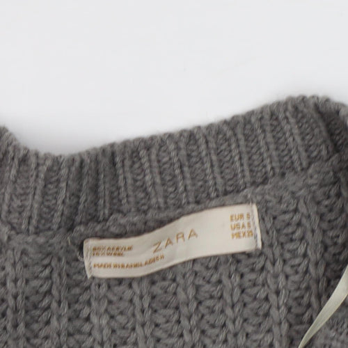 Zara Women's Grey V-Neck Chunky Cardigan S