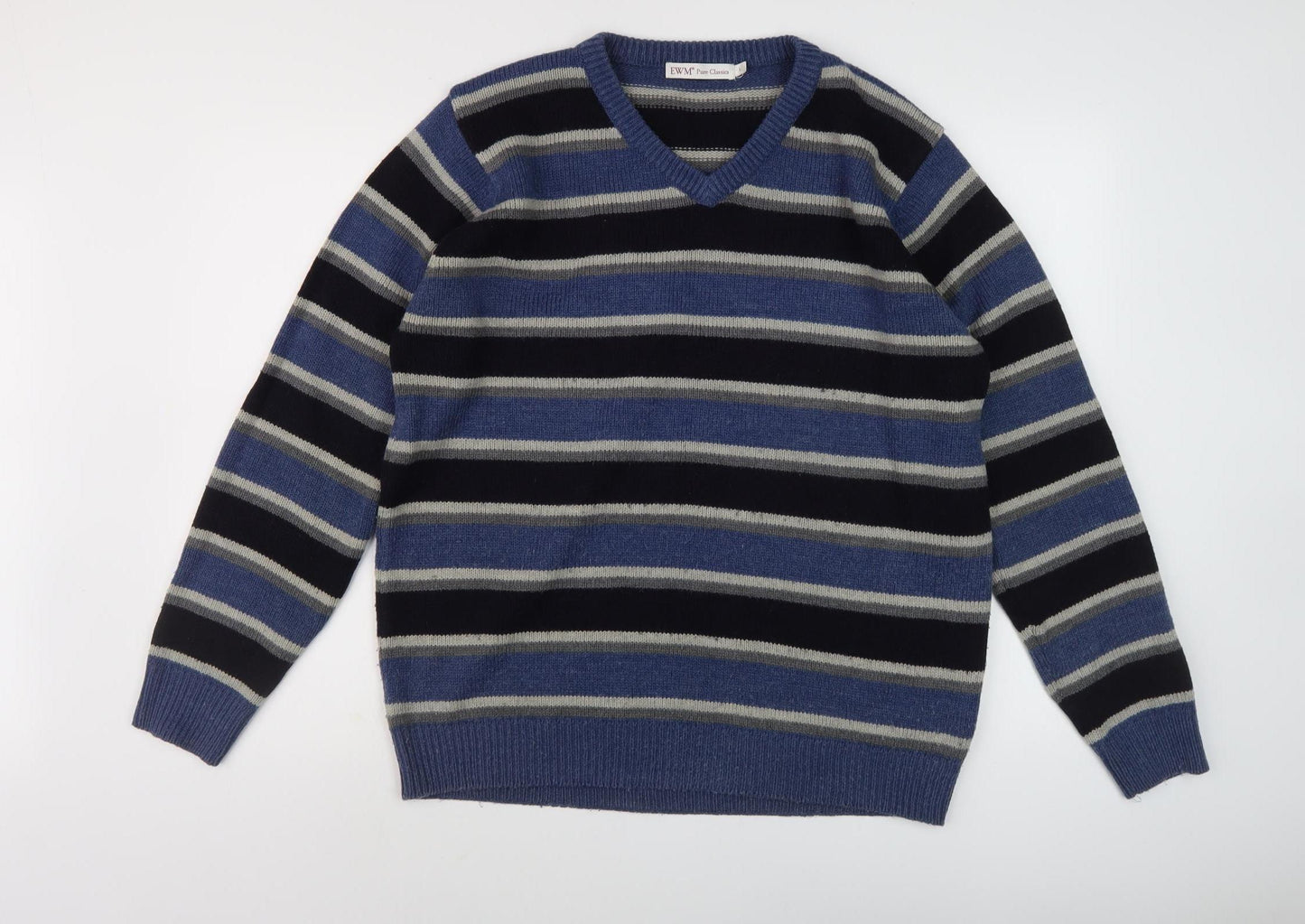 EWM Pure Classics Men's Blue Striped Pullover Jumper L