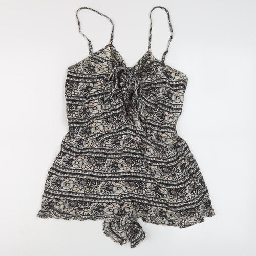 American Eagle Women’s Black Floral Playsuit, Sleeveless, Size Regular