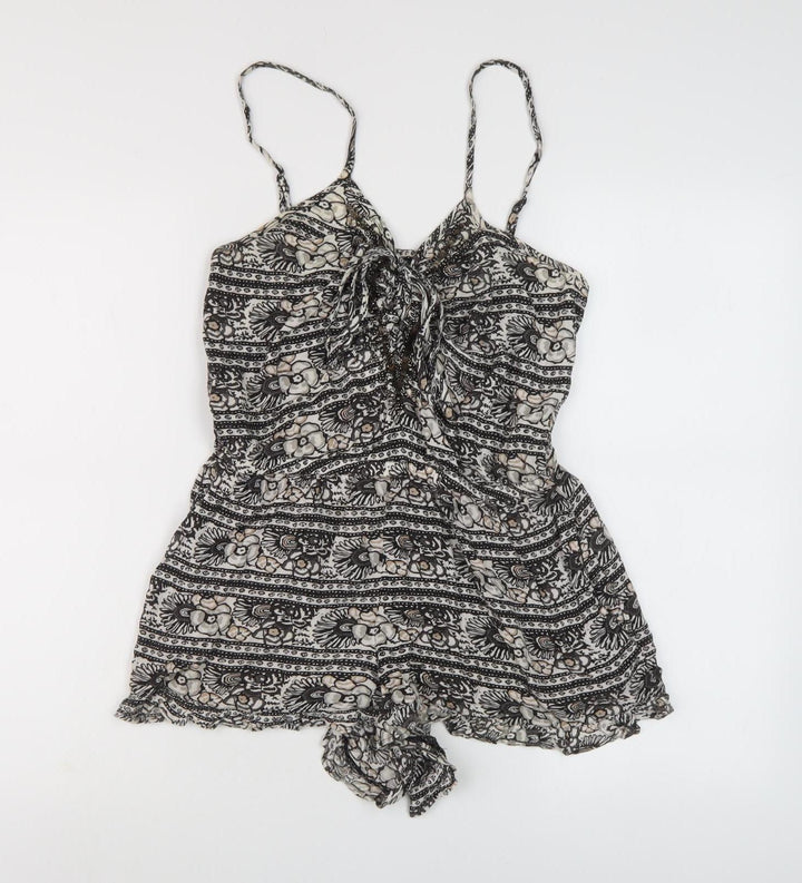 American Eagle Women’s Black Floral Playsuit, Sleeveless, Size Regular