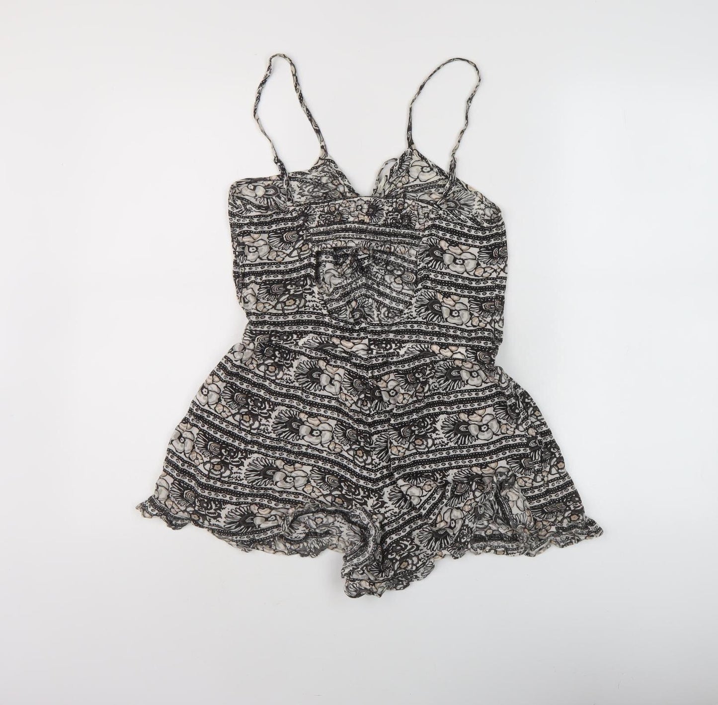 American Eagle Women’s Black Floral Playsuit, Sleeveless, Size Regular