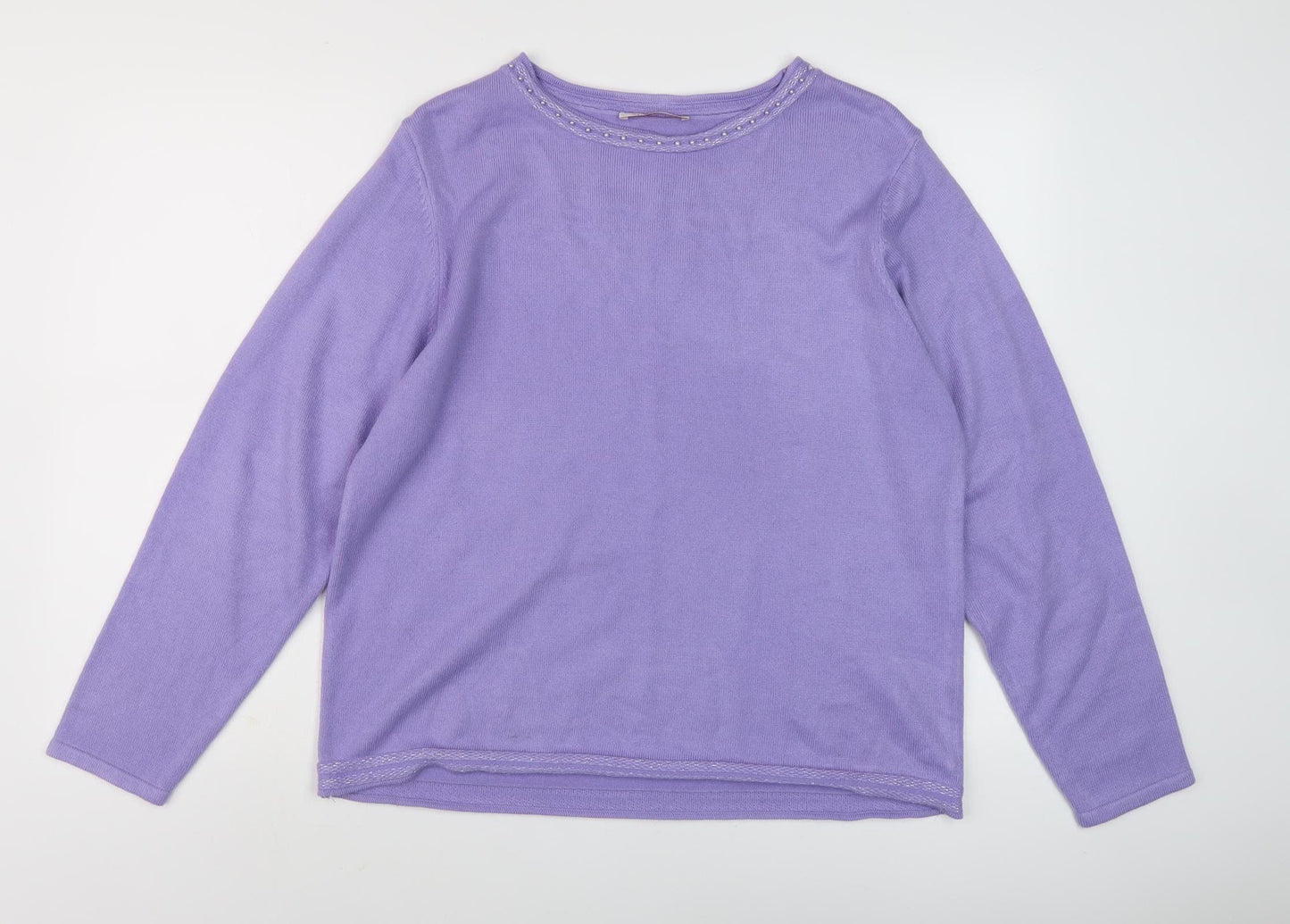 Anna Rose Women's Purple Knit Pullover, 2XL, Beaded Accents