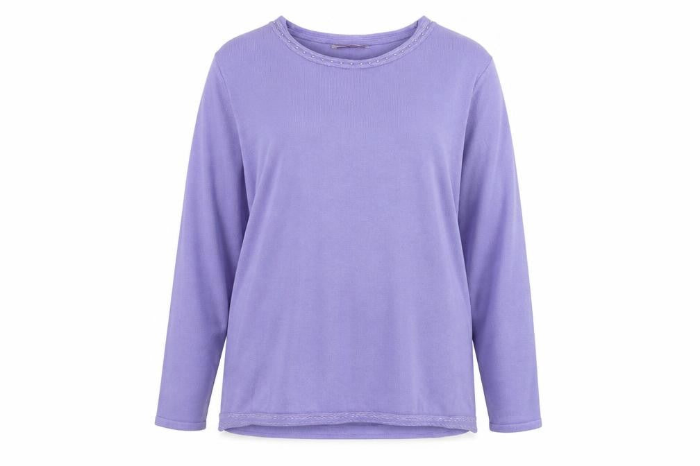 Front view of Anna Rose Women's Purple Knit Pullover, 2XL, Beaded Accents