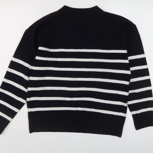 Marks and Spencer Women's Black Striped V-Neck Jumper