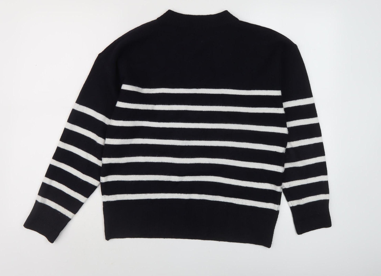 Marks and Spencer Women's Black Striped V-Neck Jumper