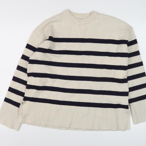 Zara Women's Beige Striped Pullover Jumper M