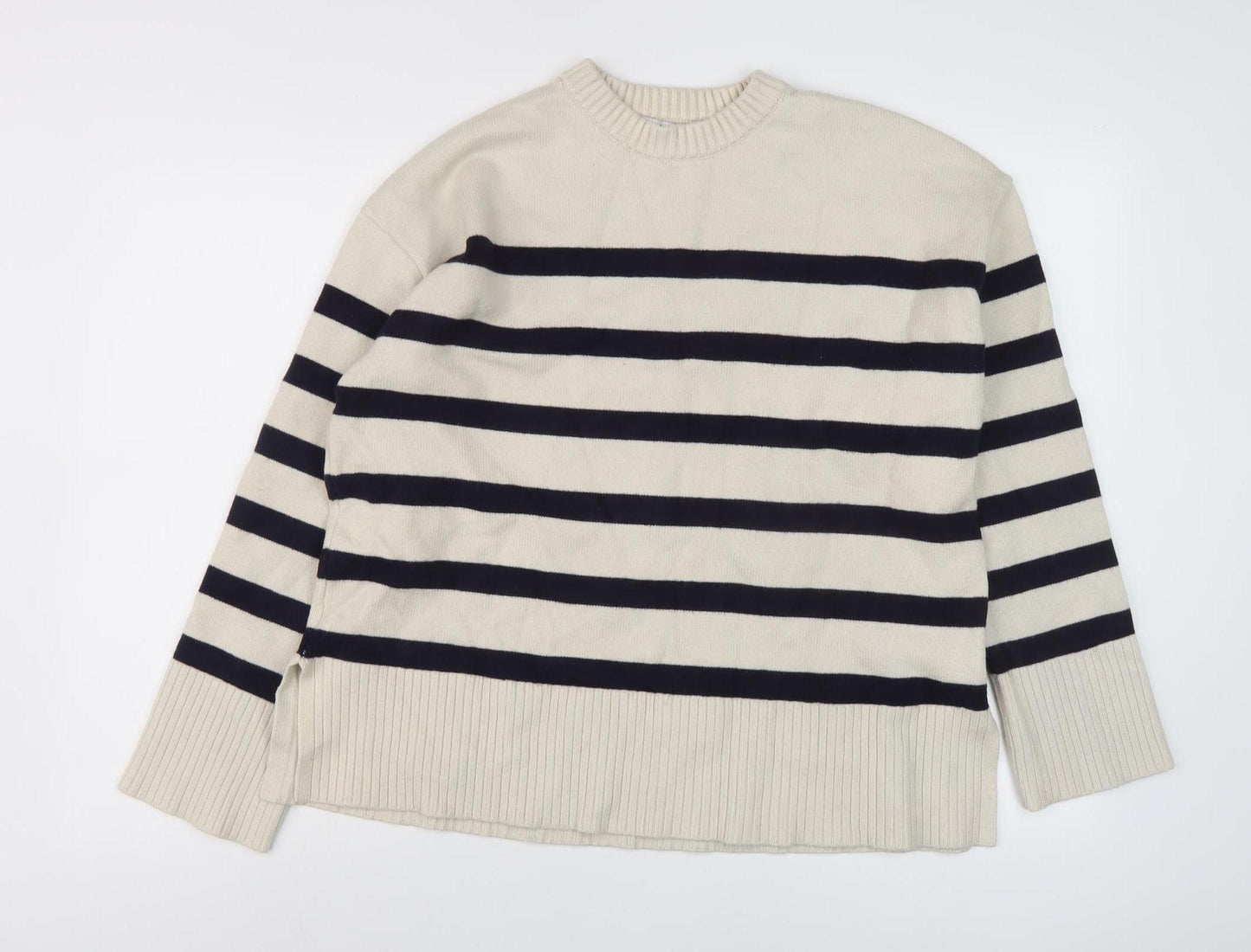 Zara Women's Beige Striped Pullover Jumper M