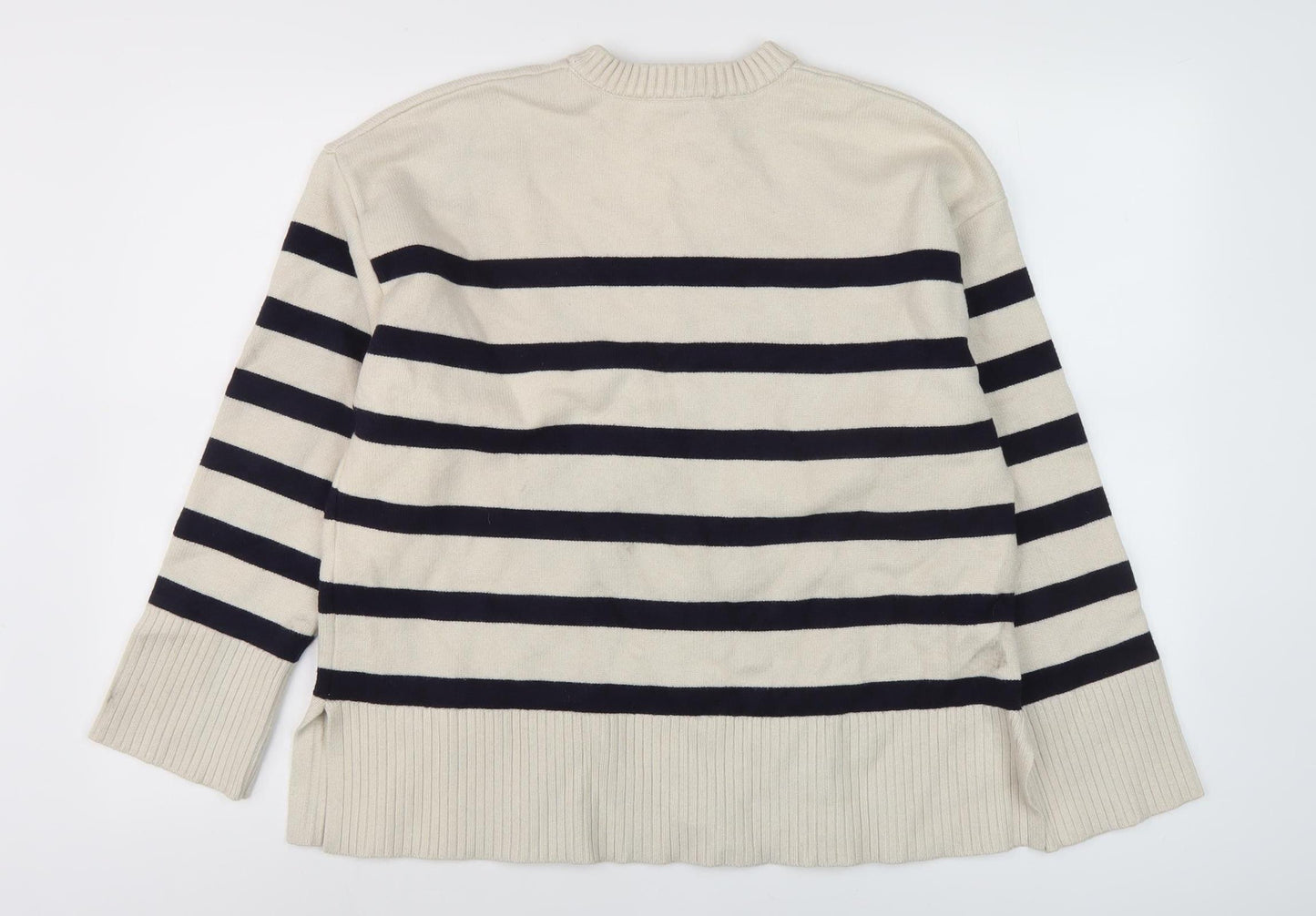 Zara Women's Beige Striped Pullover Jumper M