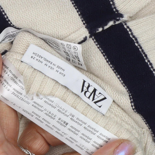 Zara Women's Beige Striped Pullover Jumper M