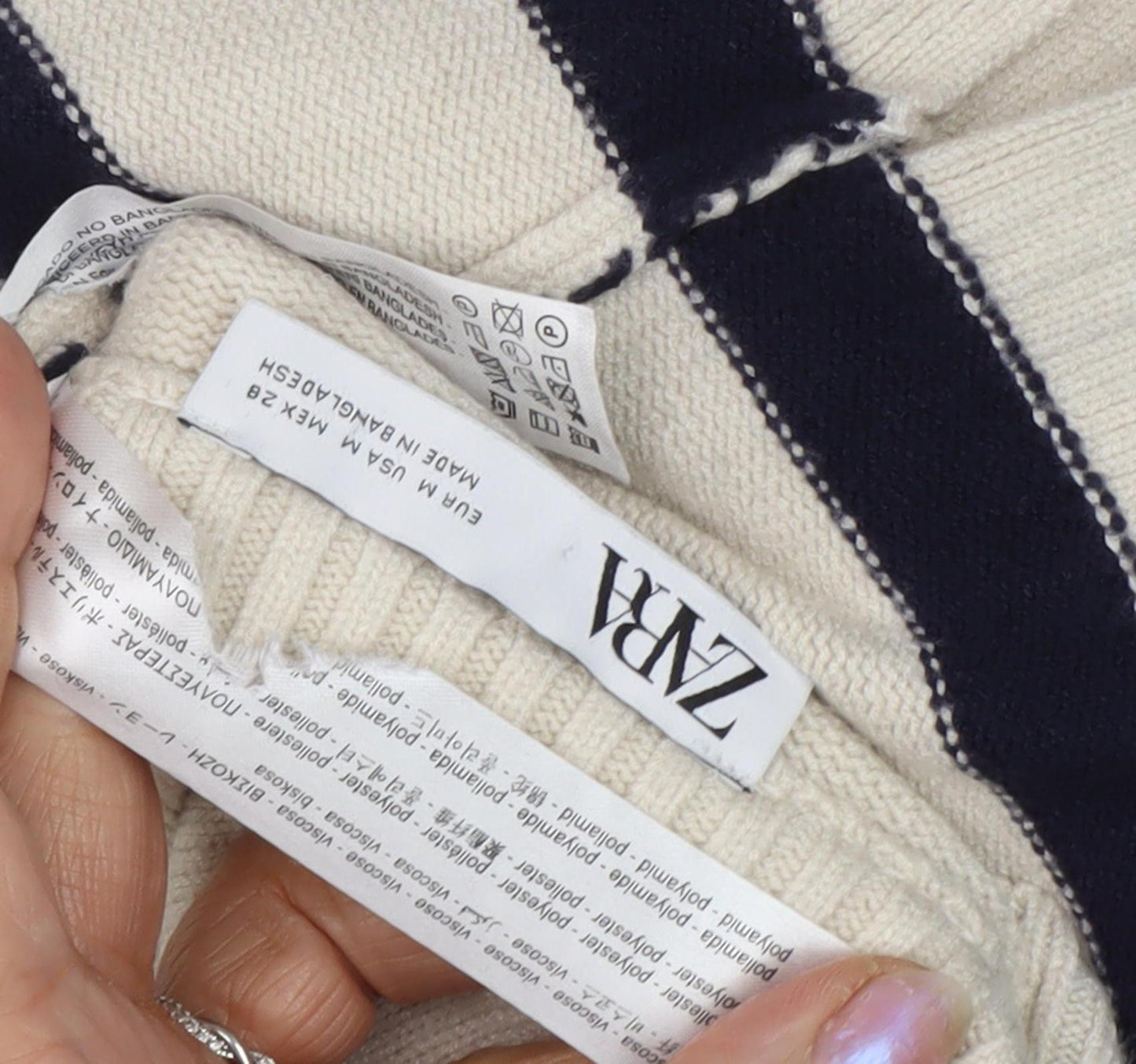 Zara Women's Beige Striped Pullover Jumper M