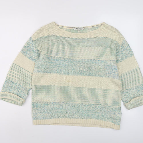 Fat Face Women's Blue Striped 3/4 Sleeve Knit Jumper Size 10