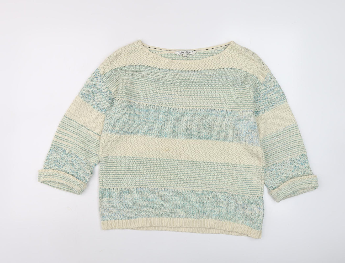 Fat Face Women's Blue Striped 3/4 Sleeve Knit Jumper Size 10