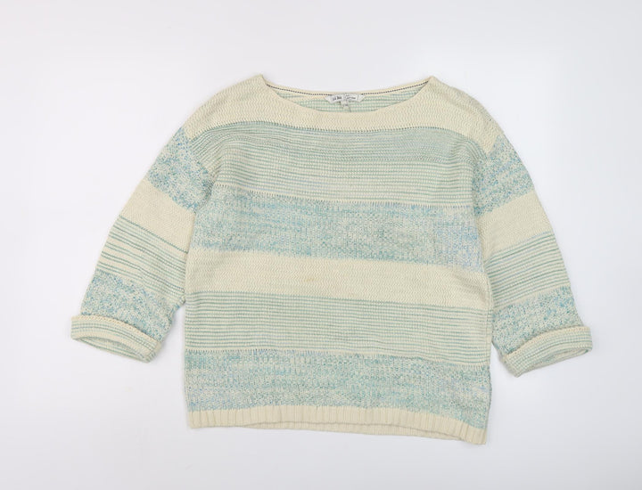 Fat Face Women's Blue Striped 3/4 Sleeve Knit Jumper Size 10