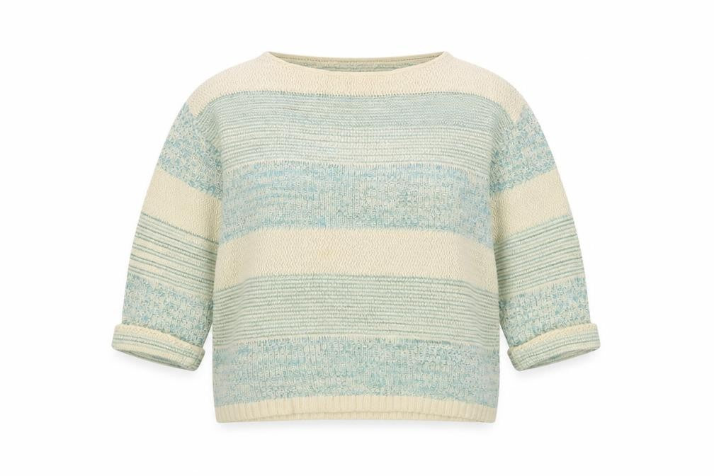 Fat Face Women's Blue Striped 3/4 Sleeve Knit Jumper Size 10
