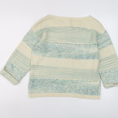 Fat Face Women's Blue Striped 3/4 Sleeve Knit Jumper Size 10