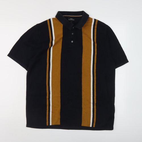 Next Men's Black Striped Polo Shirt Size L