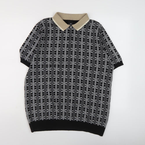 River Island Men's Black Collared Pullover Jumper L