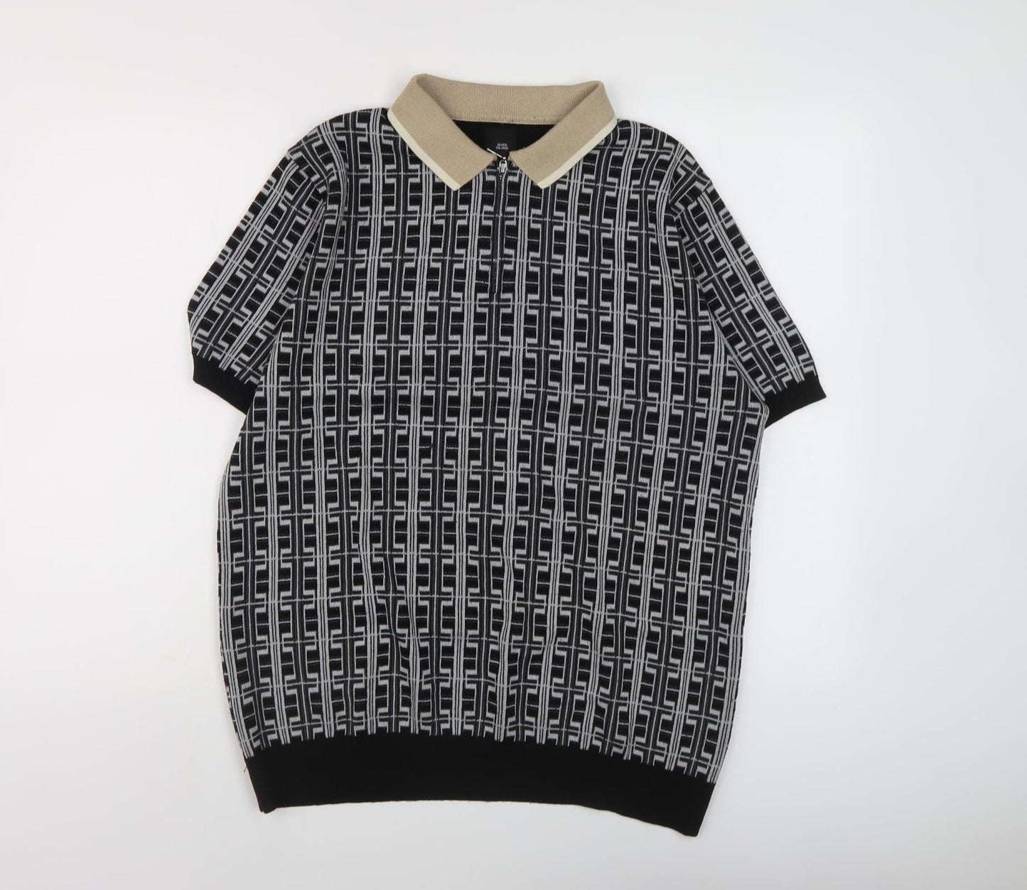 River Island Men's Black Collared Pullover Jumper L