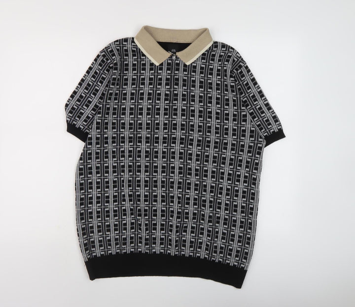 River Island Men's Black Collared Pullover Jumper L