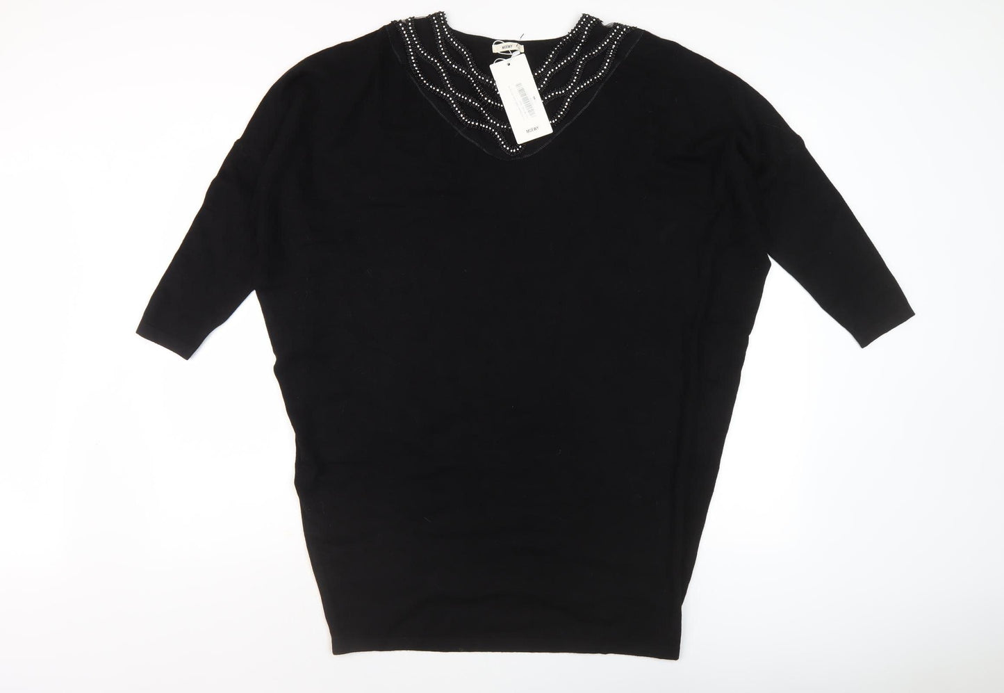 Moewy Women's Black V-Neck Beaded Jumper, One Size