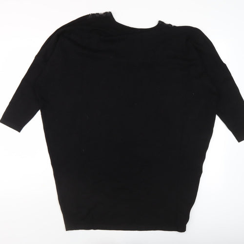 Moewy Women's Black V-Neck Beaded Jumper, One Size