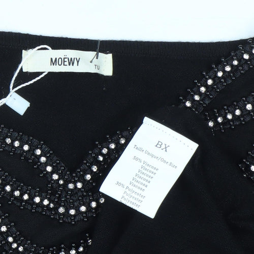 Moewy Women's Black V-Neck Beaded Jumper, One Size