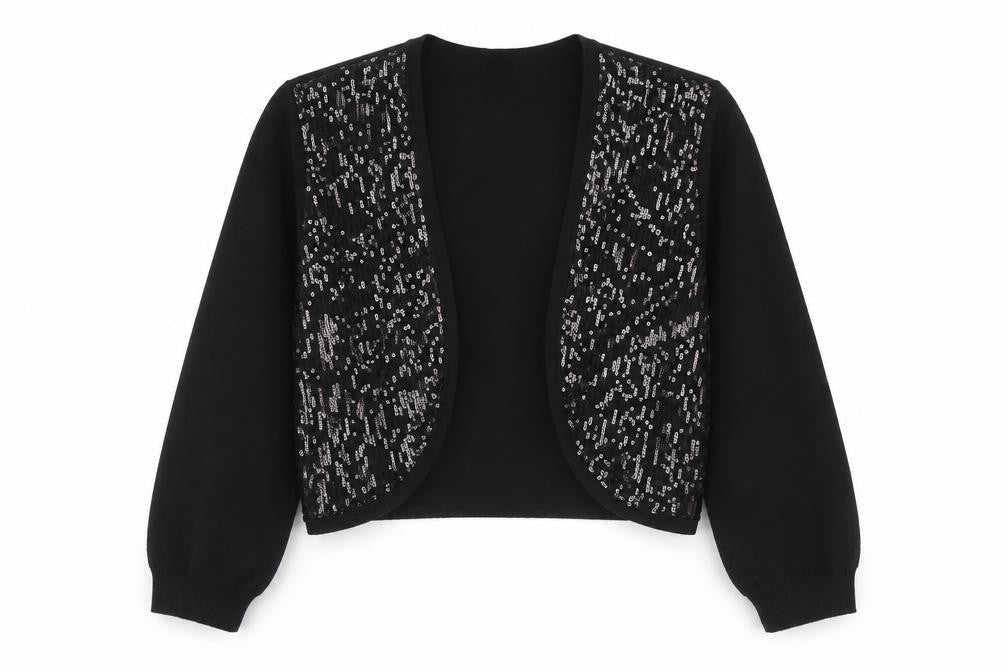 Front view of M&Co Women's Black Cardigan UK 12, Sequin Accents