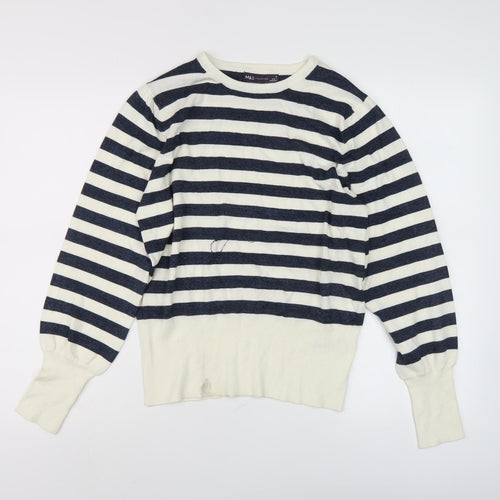 Marks and Spencer Women's Black Striped Pullover Jumper M