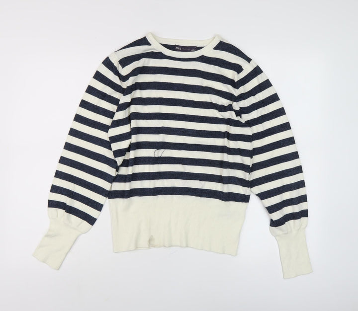 Marks and Spencer Women's Black Striped Pullover Jumper M