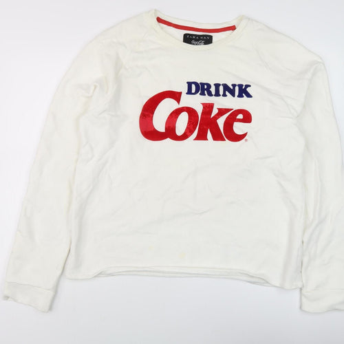 Zara Men White XL Retro Logo Sweatshirt