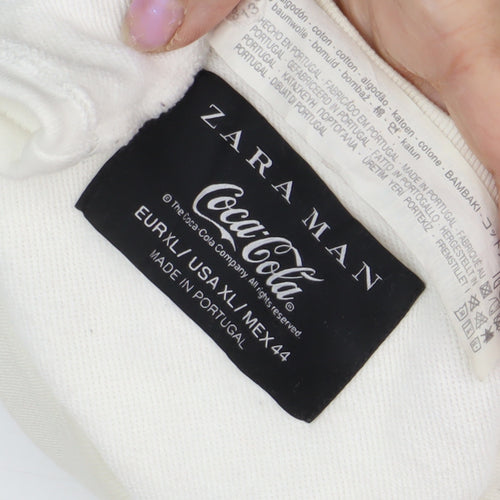 Zara Men White XL Retro Logo Sweatshirt