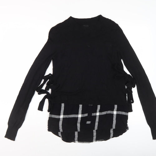 River Island Women Black Pullover Check Bow Jumper Size 6