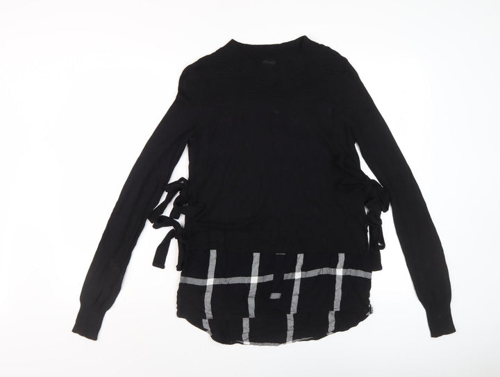 River Island Women Black Pullover Check Bow Jumper Size 6
