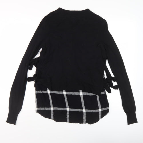 River Island Women Black Pullover Check Bow Jumper Size 6