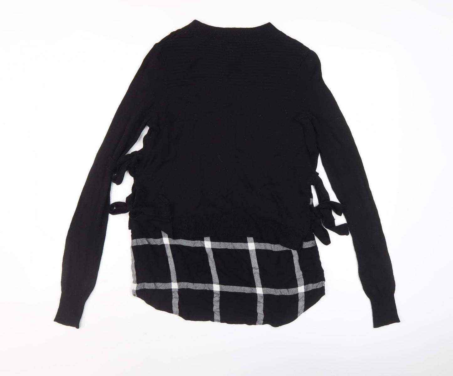 River Island Women Black Pullover Check Bow Jumper Size 6