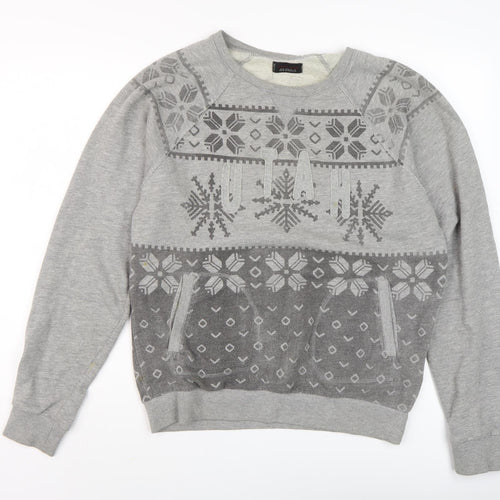 Zara Men's Grey Winter Geometric Pullover Sweatshirt XL