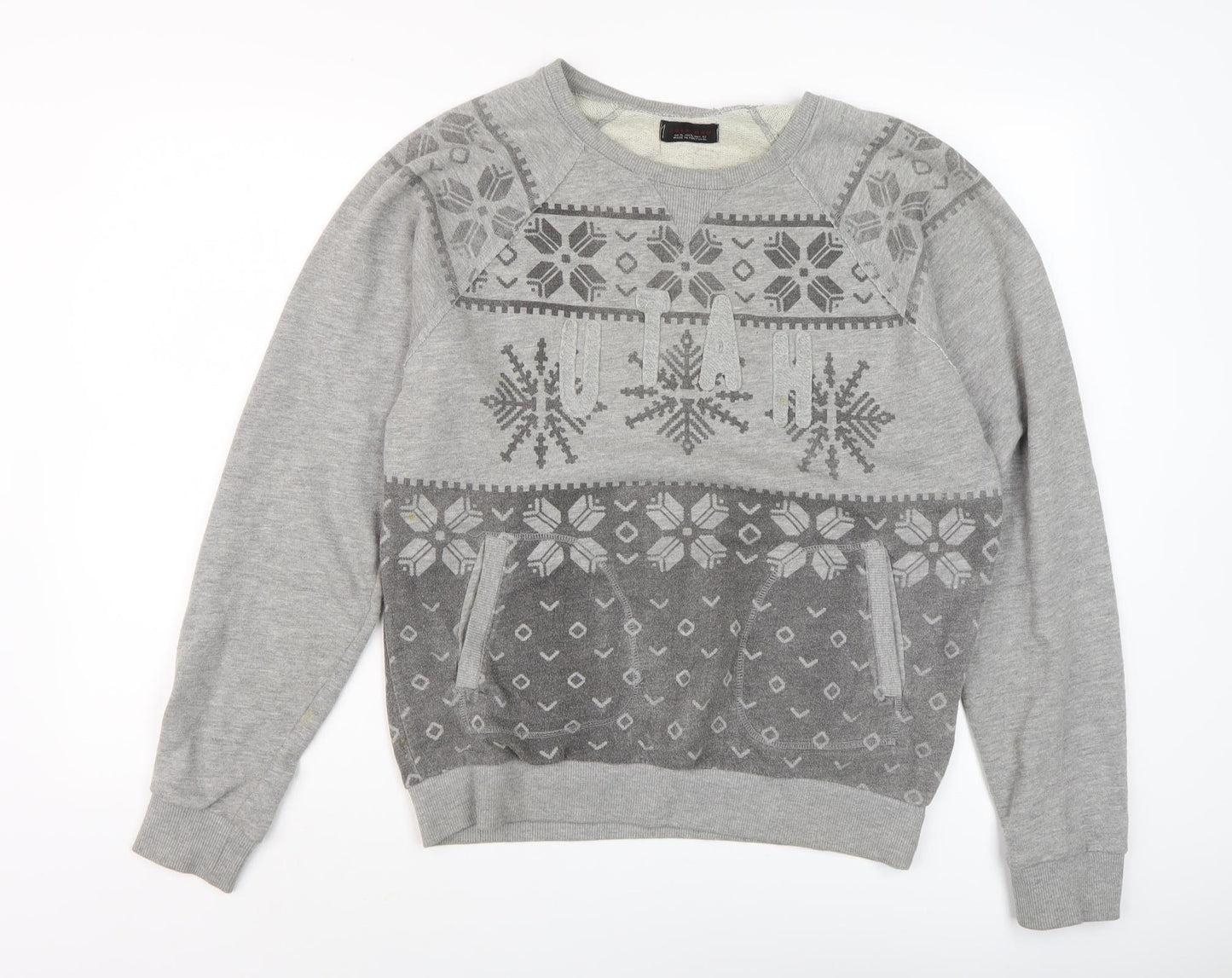 Zara Men's Grey Winter Geometric Pullover Sweatshirt XL