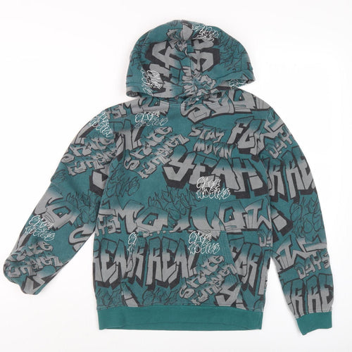 H&M Boys Green Graphic Hoodie, 12-13 Years, Fleece, Pullover