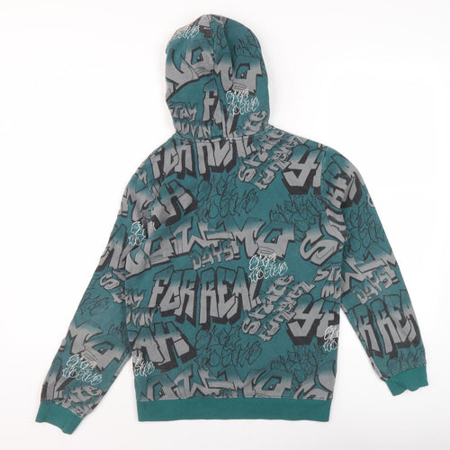 H&M Boys Green Graphic Hoodie, 12-13 Years, Fleece, Pullover