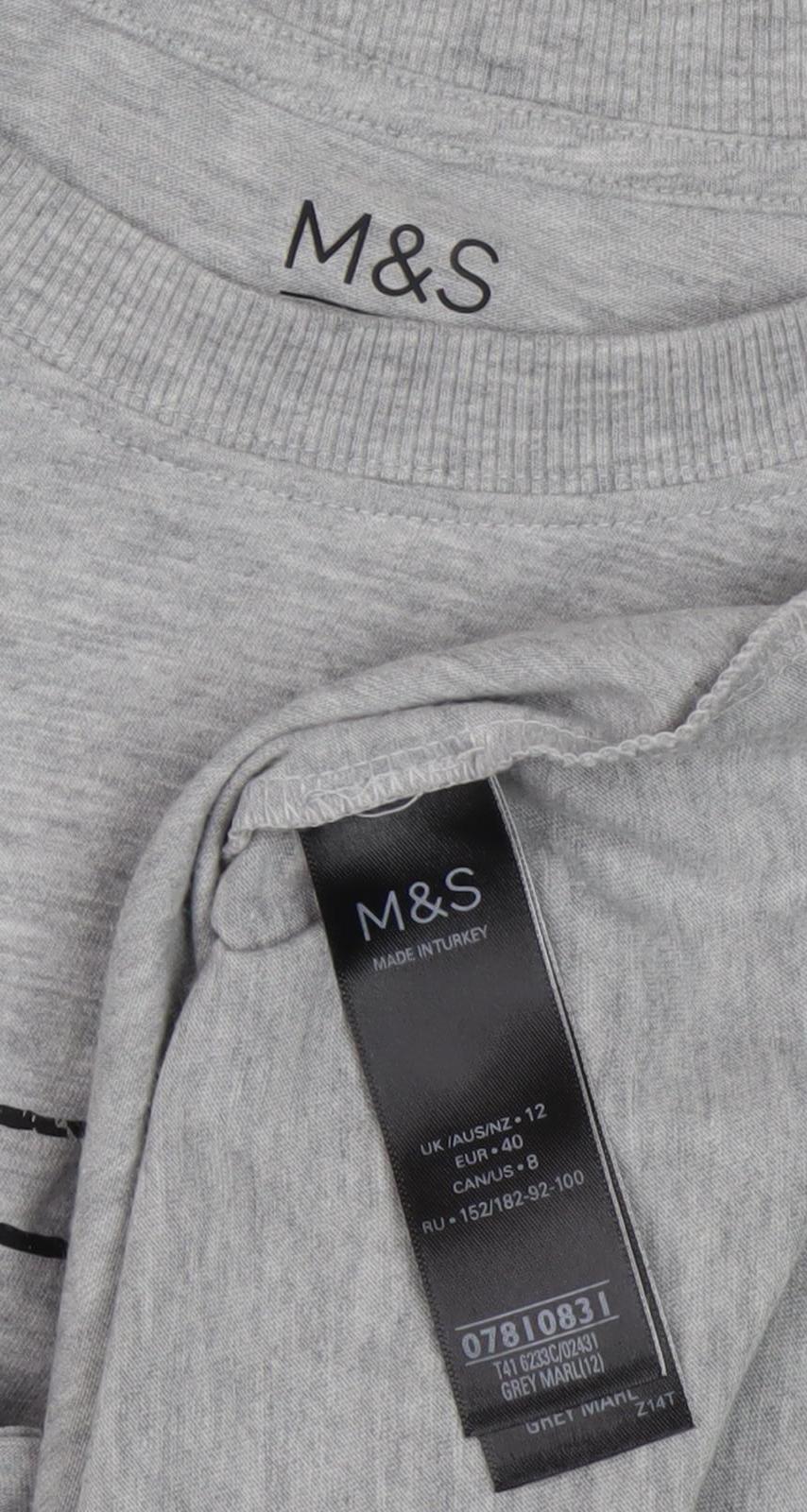 Marks and Spencer Women Grey T-Shirt Size 12 Cartoon Graphic