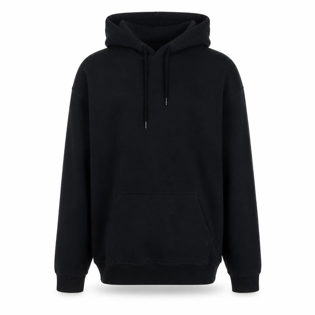 Front view of HONOUR Men's Black Graphic Pullover Hoodie, size S