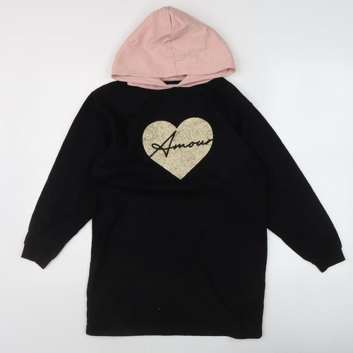 Threadgirls Teens Black Pullover Hoodie Glitter Heart