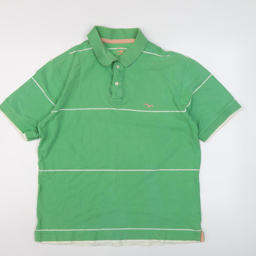 Marks and Spencer Men's Green Striped Polo Shirt M