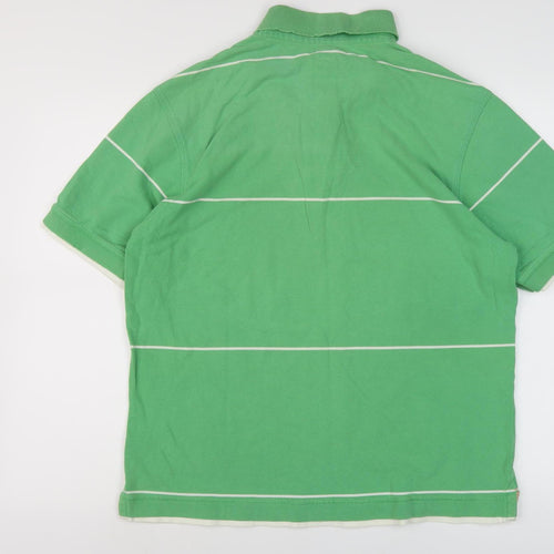 Marks and Spencer Men's Green Striped Polo Shirt M