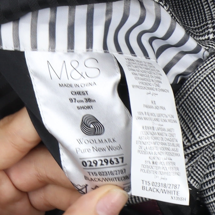 Marks and Spencer Men's Black White Check Blazer 38S